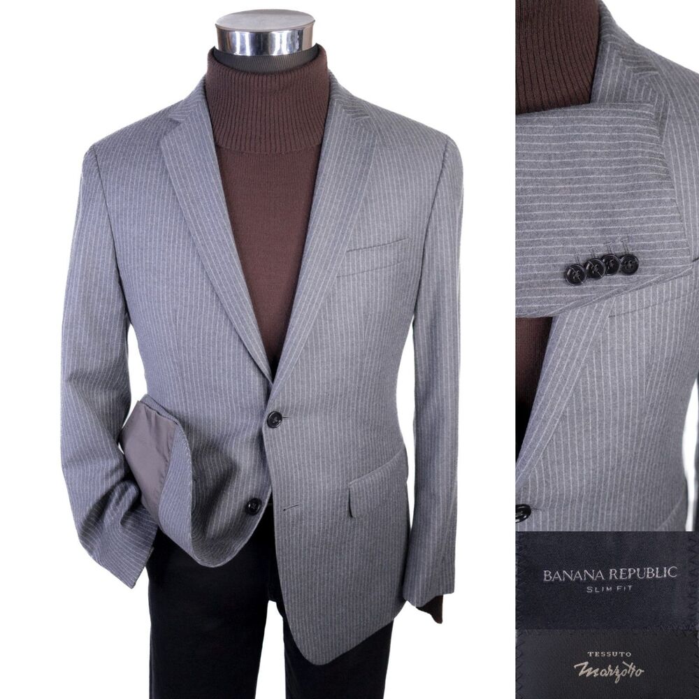 BANANA REPUBLIC Matzotto Wool Blazer Sport Coat Sz 40S Striped Gray Jacket EUC